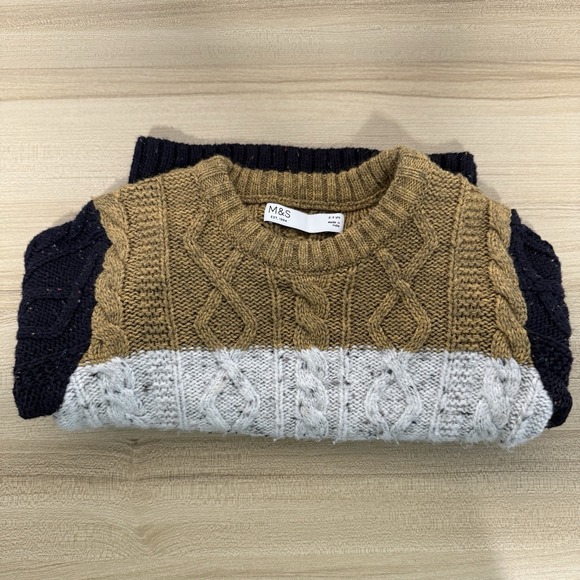 Marks & Spencer Toddler Cable Knit Chunky Sweater Tri Color Neutral 2-3 Yrs - Picture 4 of 7